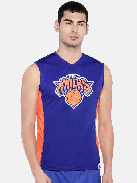 

NBA Men Blue Printed V-Neck New York Knicks T-shirt