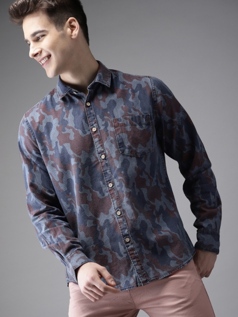

HERE&NOW Men Blue Regular Fit Printed Casual Shirt