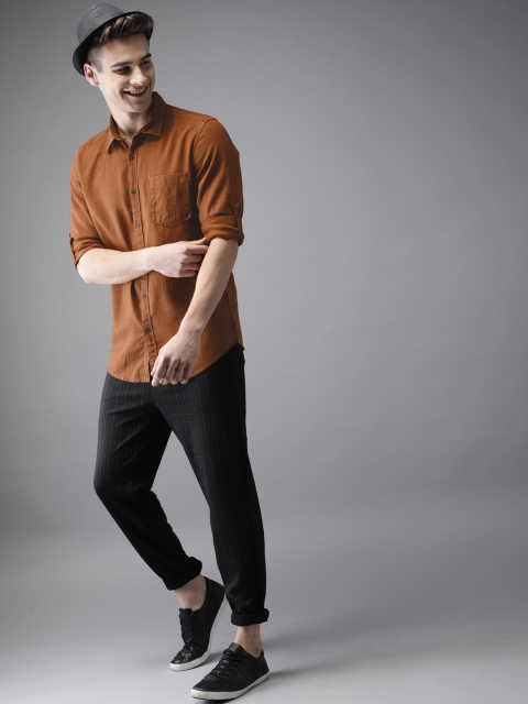 

HERE&NOW Men Brown Regular Fit Solid Casual Shirt