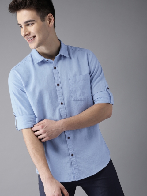 

HERE&NOW Men Blue Regular Fit Solid Casual Shirt