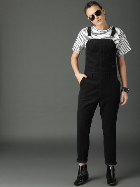 

Roadster Women Black Corduroy Solid Dungaree