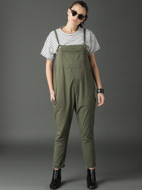 

Roadster Women Olive Green Solid Dungaree