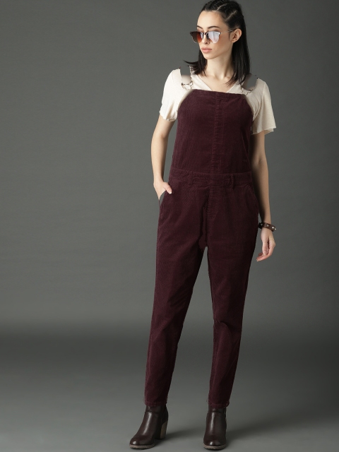 

Roadster Women Burgundy Corduroy Solid Dungaree