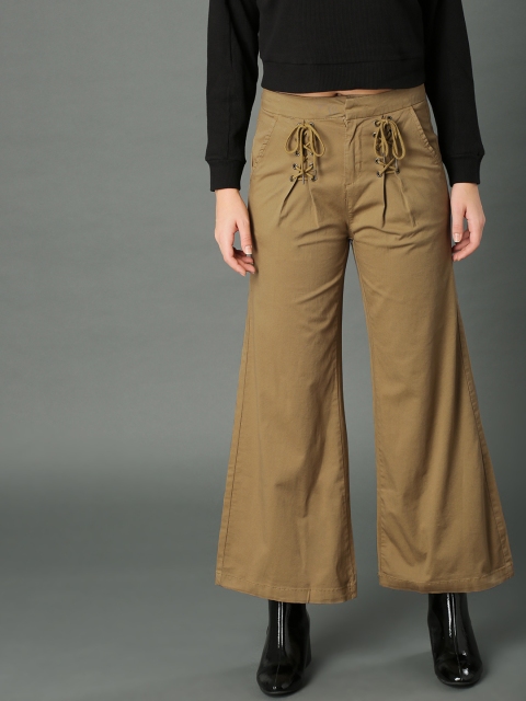 

Roadster Women Khaki Flared Solid Bootcut Trousers