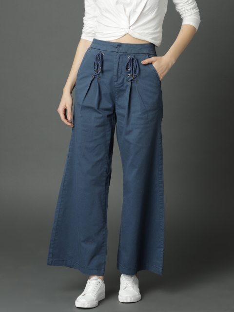 

Roadster Women Blue Flared Solid Regular Trousers