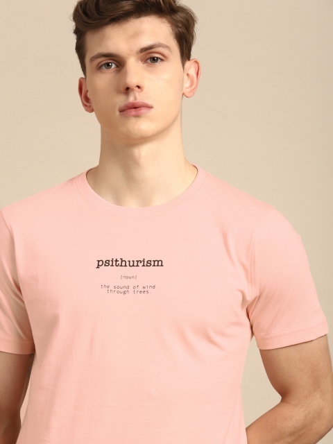 

ether Men Peach-Coloured Printed Round Neck T-shirt