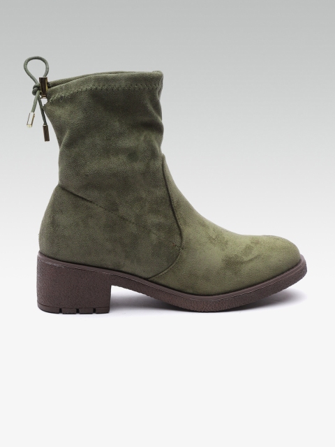 

Carlton London Women Olive Green Mid-Top Solid Heeled Boots