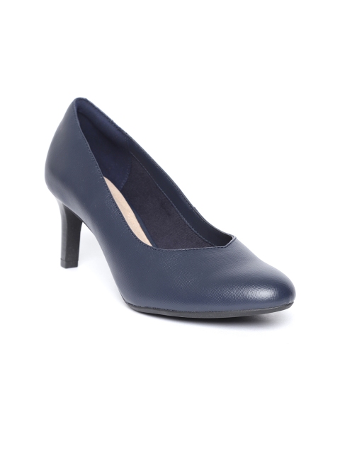 

Clarks Women Navy Blue Leather Solid Pumps