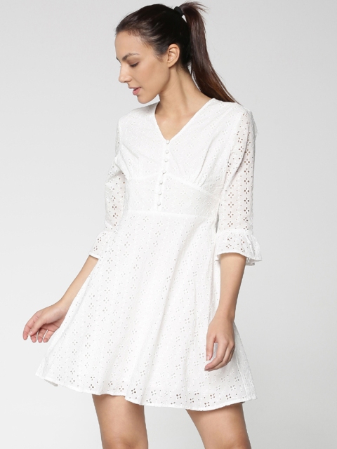 

ONLY Women White Solid Fit and Flare Dress