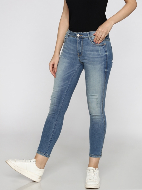 

ONLY Women Blue Skinny Fit Mid-Rise Low Distress Stretchable Jeans