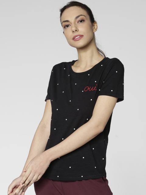 

ONLY Women Black Printed Round Neck T-shirt