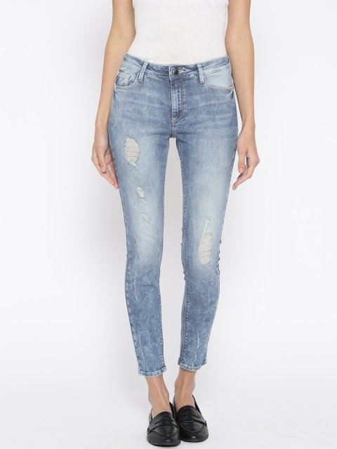 

ONLY Women Blue Skinny Fit Mid-Rise Mildly Distressed Stretchable Cropped Jeans