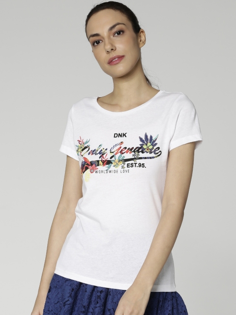 

ONLY Women White Printed Round Neck T-shirt