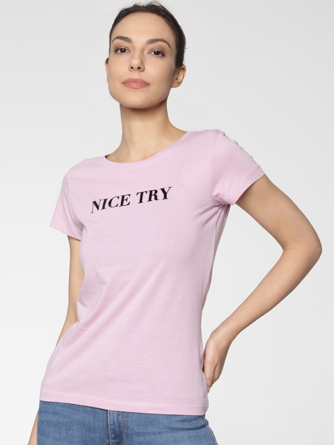 

ONLY Women Mauve Printed Round Neck T-shirt