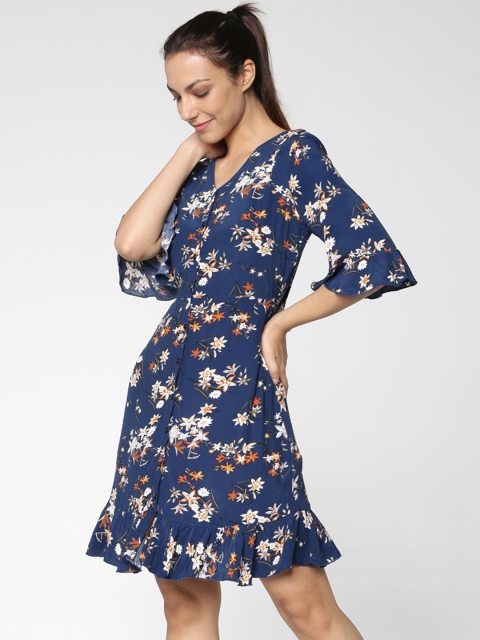 

ONLY Women Blue Printed Fit and Flare Dress