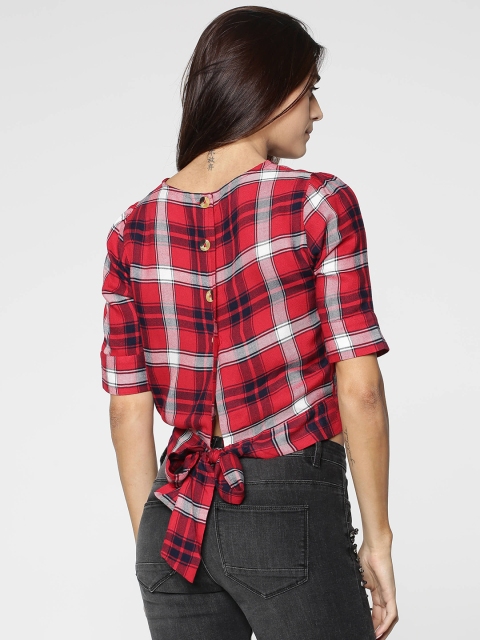 

ONLY Women Red Checked Shirt Style Top