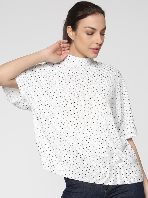 

ONLY Women White Printed Round Neck T-shirt