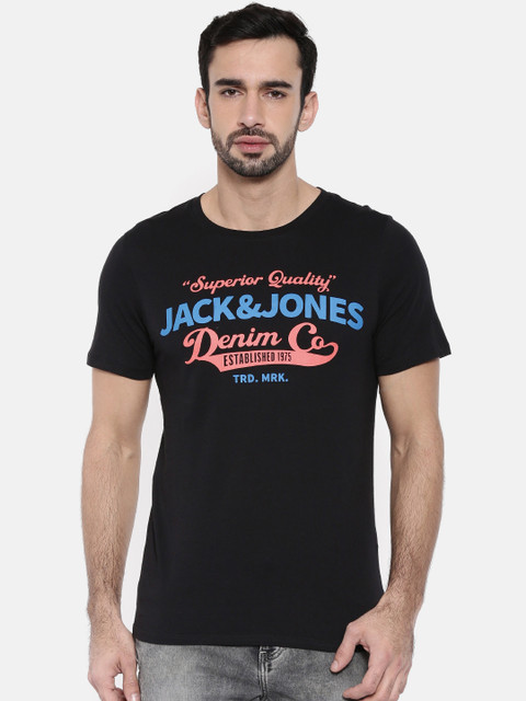 

Jack & Jones Men Black Printed Round Neck T-shirt