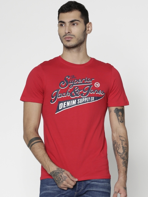

Jack & Jones Men Red Printed Round Neck T-shirt