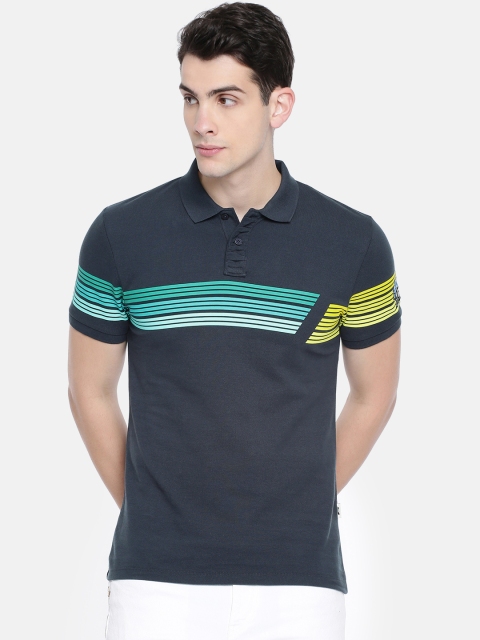 

Jack & Jones Men Navy Blue Striped Polo Collar T-shirt