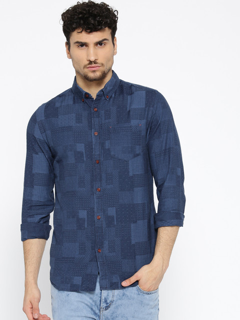 

Jack & Jones Men Navy Blue Slim Fit Self Design Casual Shirt