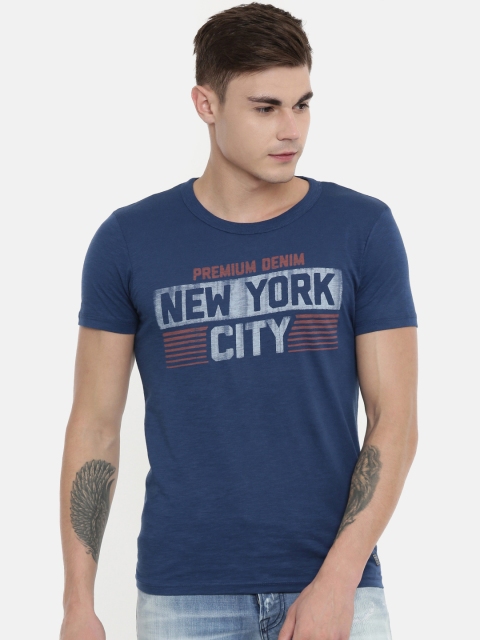 

Jack & Jones Men Blue Printed Slim Fit Round Neck T-shirt