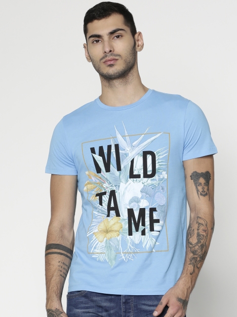 

Jack & Jones Men Blue Printed Round Neck T-shirt