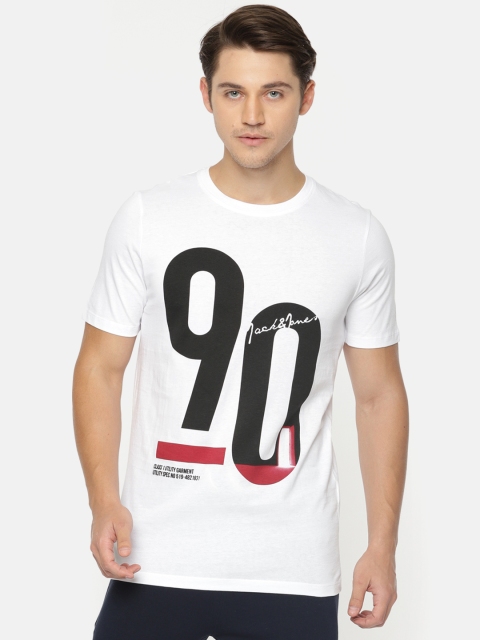 

Jack & Jones Men White Printed Round Neck Slim Fit T-shirt
