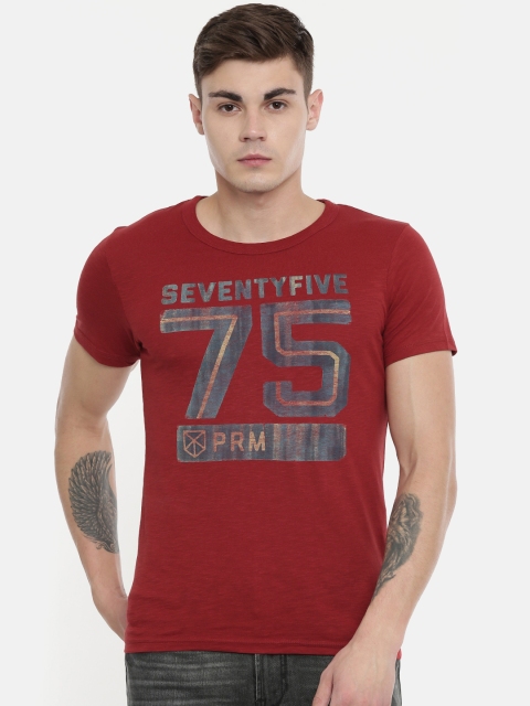 

Jack & Jones Men Maroon Printed Round Neck T-shirt