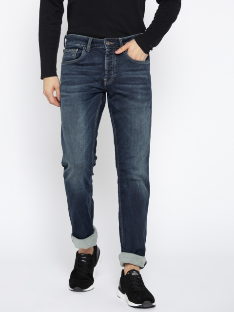 

Jack & Jones Men Navy Blue Regular Clark Fit Mid-Rise Clean Look Stretchable Jeans