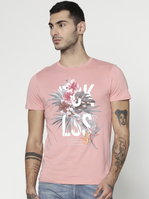 

Jack & Jones Men Pink Printed Round Neck T-shirt