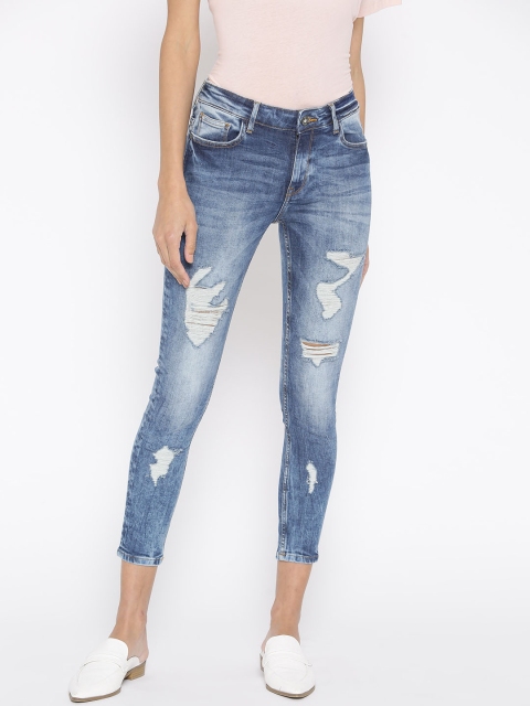 

ONLY Women Blue Skinny Fit Mid-Rise Mildly Distressed Stretchable Cropped Jeans