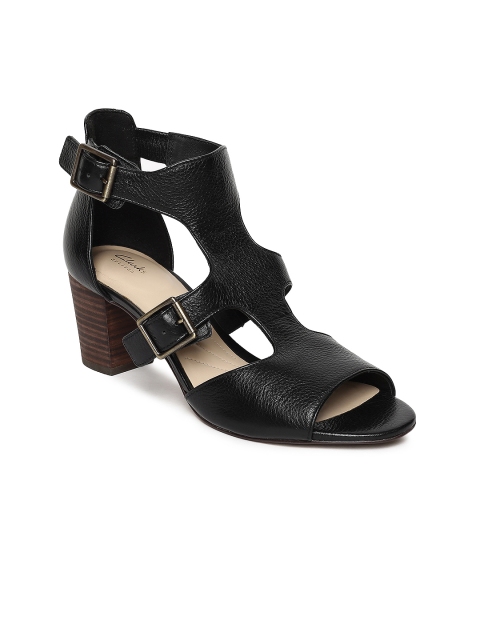 

Clarks Women Black Solid Leather Sandals