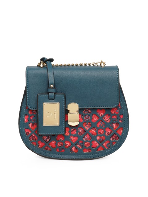 

Allen Solly Teal Blue & Red Cut-work Detailed Sling Bag