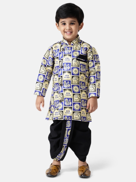 

BownBee Boys Blue & Black Printed Kurta with Dhoti Pants