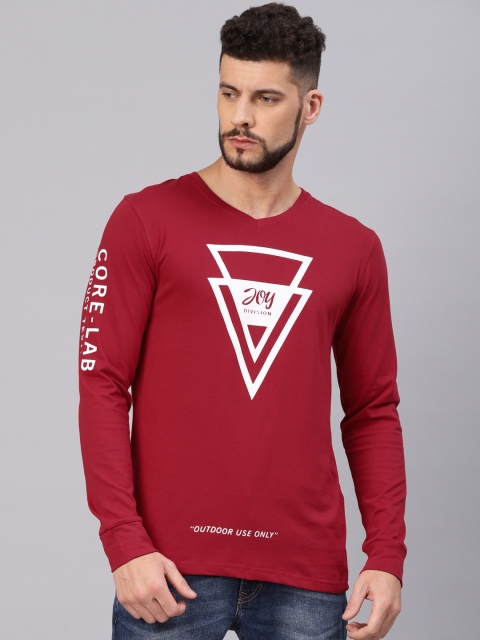 

Maniac Men Red & White Printed Slim Fit V-Neck T-shirt