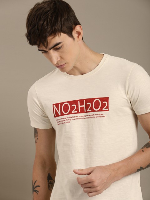 

ether Kora Collection Off-White Printed Sustainable Unbleached Fabric Pure Cotton T-shirt