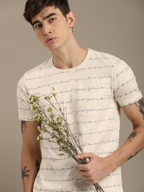 

ether Kora Collection Off-White Printed Sustainable Unbleached Fabric Sustainable Pure Cotton T-shirt