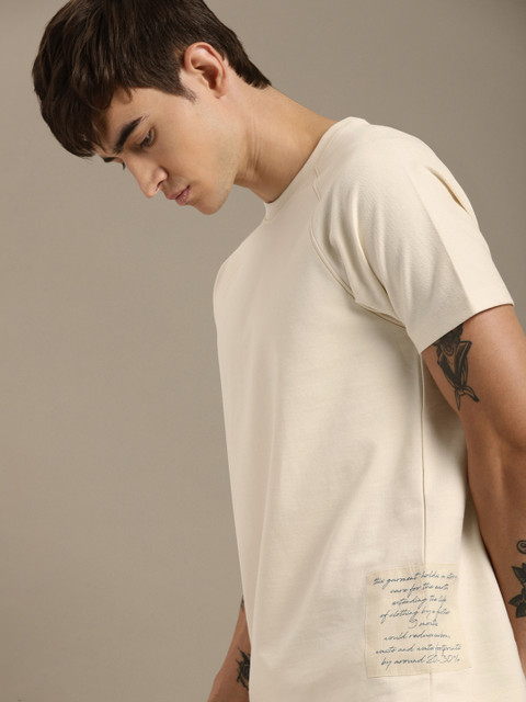 

ether Kora Collection Off-White Solid Sustainable Unbleached Fabric Pure Cotton T-shirt