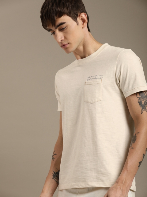 

ether Kora Collection Off-White Solid Sustainable Unbleached Fabric T-shirt