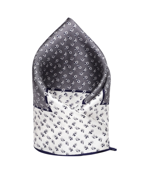 

Louis Philippe Grey & White Printed Colorblocked Pocket Square