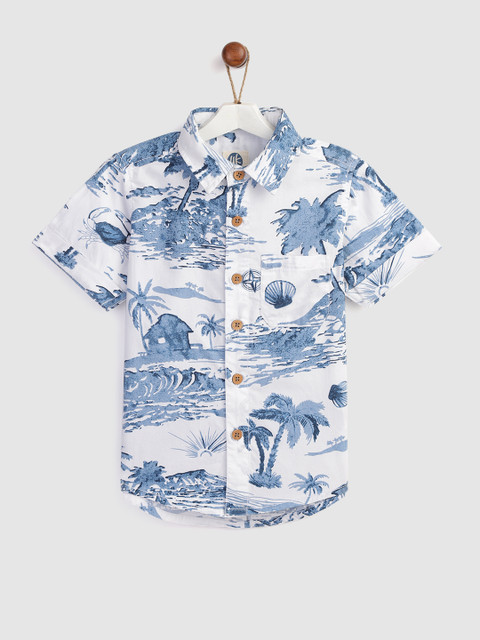

YK Boys White & Blue Regular Fit Printed Casual Shirt
