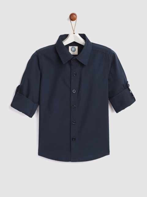 

YK Boys Navy Blue Regular Fit Solid Casual Shirt