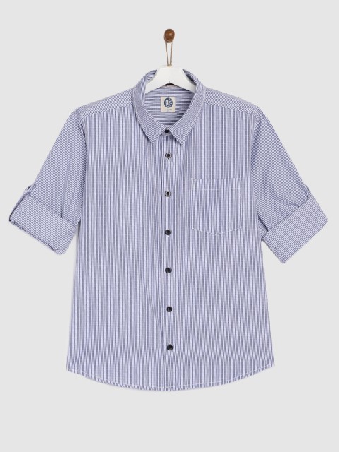 

YK Boys White & Blue Regular Fit Striped Casual Shirt