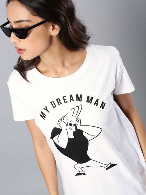 

Johnny Bravo by Kook N Keech Women White & Black Printed Round Neck T-shirt