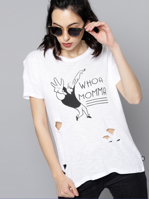 

Johnny Bravo by Kook N Keech Women White Printed Round Neck T-shirt