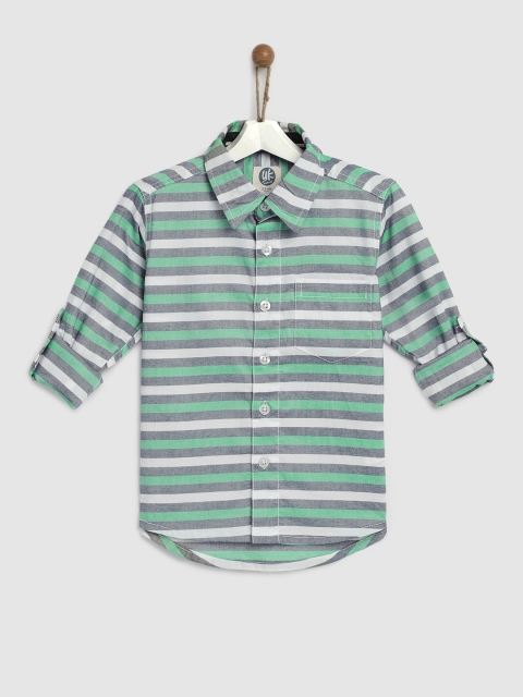 

YK Boys Green & Blue Regular Fit Striped Casual Shirt