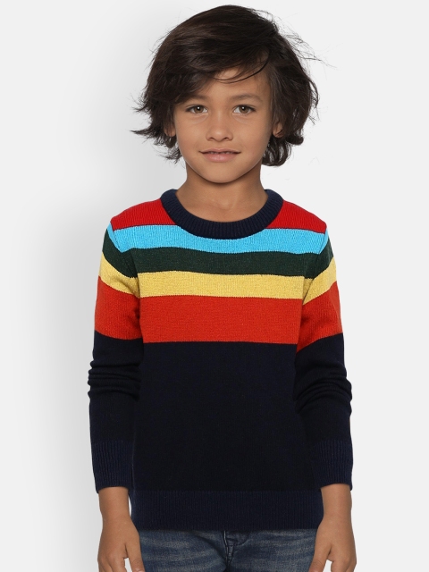 

GAP Boys' Navy Blue & Yellow Crazy Stripe Pullover Sweater