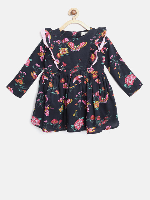 

Bella Moda Girls Navy Blue Floral Print Fit and Flare Dress