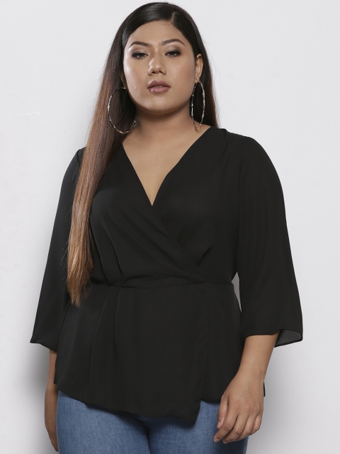 

DOROTHY PERKINS Women Black Solid Wrap Top